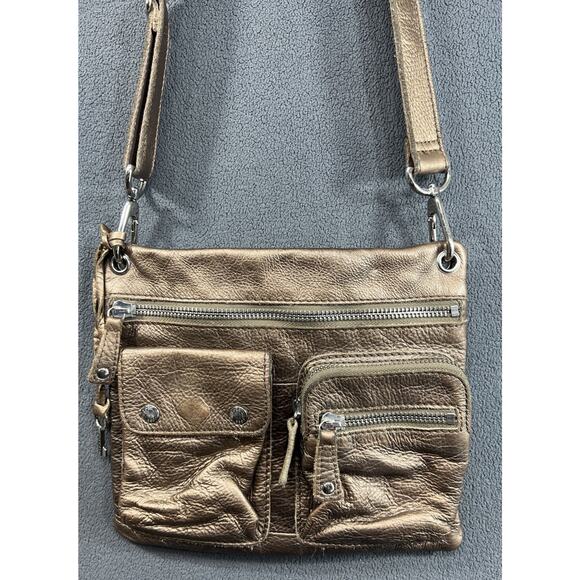 Fossil Pebble Grain Leather Crossbody Handbag Purse Bronze Metallic Pockets - Picture 9 of 14